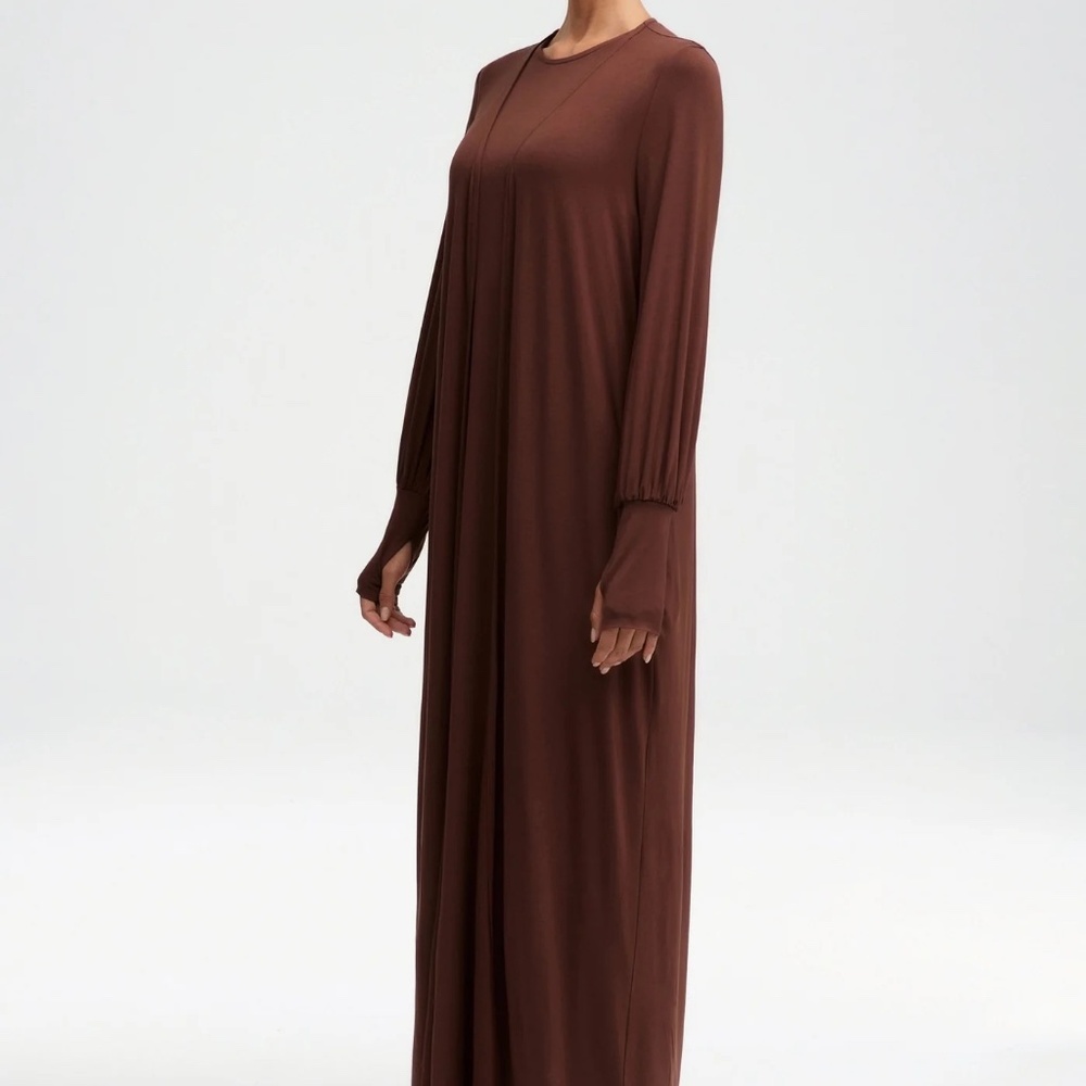 NWT - VEILED Jenin Jersey Open Abaya & Maxi Dress Set - Chocolate Size XS/56